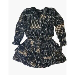 Pookie & Sebastian Womens M Black/Metallic Mini Dress Sheer Lined Drop Waist